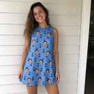 Real-life photo of someone wearing Women's Orb Weaver Custom Face Tank Dress — custom faces printed all-over