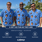 Friends in matching Men's Orb Weaver Custom Face Hawaiian Shirt — a group gift photo
