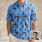 Man wearing Men's Orb Weaver Custom Face Polo Shirt — custom faces printed all-over