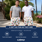 Friends in matching Men's Threaded Thrills Custom Face Beach Shorts — a group gift photo
