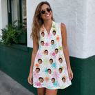 Real-life photo of someone wearing Women's Threaded Thrills Custom Face V-Neck Dress — custom faces printed all-over