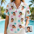 Woman wearing Women's Threaded Thrills Custom Face Hawaiian Shirt — custom faces printed all-over