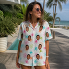 Real-life photo of someone wearing Women's Threaded Thrills Custom Face Hawaiian Shirt — custom faces printed all-over