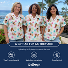 Friends in matching Women's Threaded Thrills Custom Face Hawaiian Shirt — a group gift photo