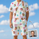 Man wearing Men's Threaded Thrills Custom Face Shirt & Shorts Set — custom faces printed all-over