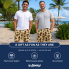 Friends in matching Men's Coven Couture Custom Face Beach Shorts — a group gift photo