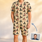 Man wearing Men's Coven Couture Custom Face Shirt & Shorts Set — custom faces printed all-over