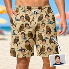 Man wearing Men's Roost Ruckus Custom Face Beach Shorts — custom faces printed all-over