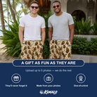 Friends in matching Men's Roost Ruckus Custom Face Beach Shorts — a group gift photo