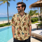 Real-life photo of someone wearing Men's Roost Ruckus Custom Face Hawaiian Shirt — custom faces printed all-over