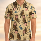 Model wearing Men's Roost Ruckus Custom Face Polo Shirt printed with kids' faces