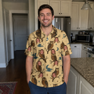 Real-life photo of someone wearing Men's Roost Ruckus Custom Face Polo Shirt — custom faces printed all-over