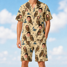 Model wearing Men's Roost Ruckus Custom Face Shirt & Shorts Set printed with kids' faces