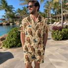 Real-life photo of someone wearing Men's Roost Ruckus Custom Face Shirt & Shorts Set — custom faces printed all-over
