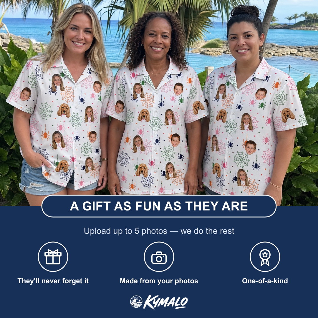 Friends in matching Women's Venom Velvet Custom Face Hawaiian Shirt — a group gift photo