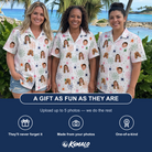 Friends in matching Women's Venom Velvet Custom Face Hawaiian Shirt — a group gift photo