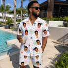 Real-life photo of someone wearing Men's Venom Velvet Custom Face Shirt & Shorts Set — custom faces printed all-over