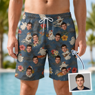 Man wearing Men's Ectoplasm Eccentrics Custom Face Beach Shorts — custom faces printed all-over