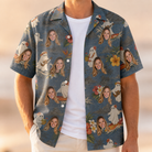 Man wearing Men's Ectoplasm Eccentrics Custom Face Hawaiian Shirt open over a white tee