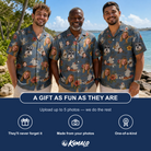 Friends in matching Men's Ectoplasm Eccentrics Custom Face Hawaiian Shirt — a group gift photo