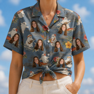 Woman wearing Women's Ectoplasm Eccentrics Custom Face Hawaiian Shirt tied at the waist