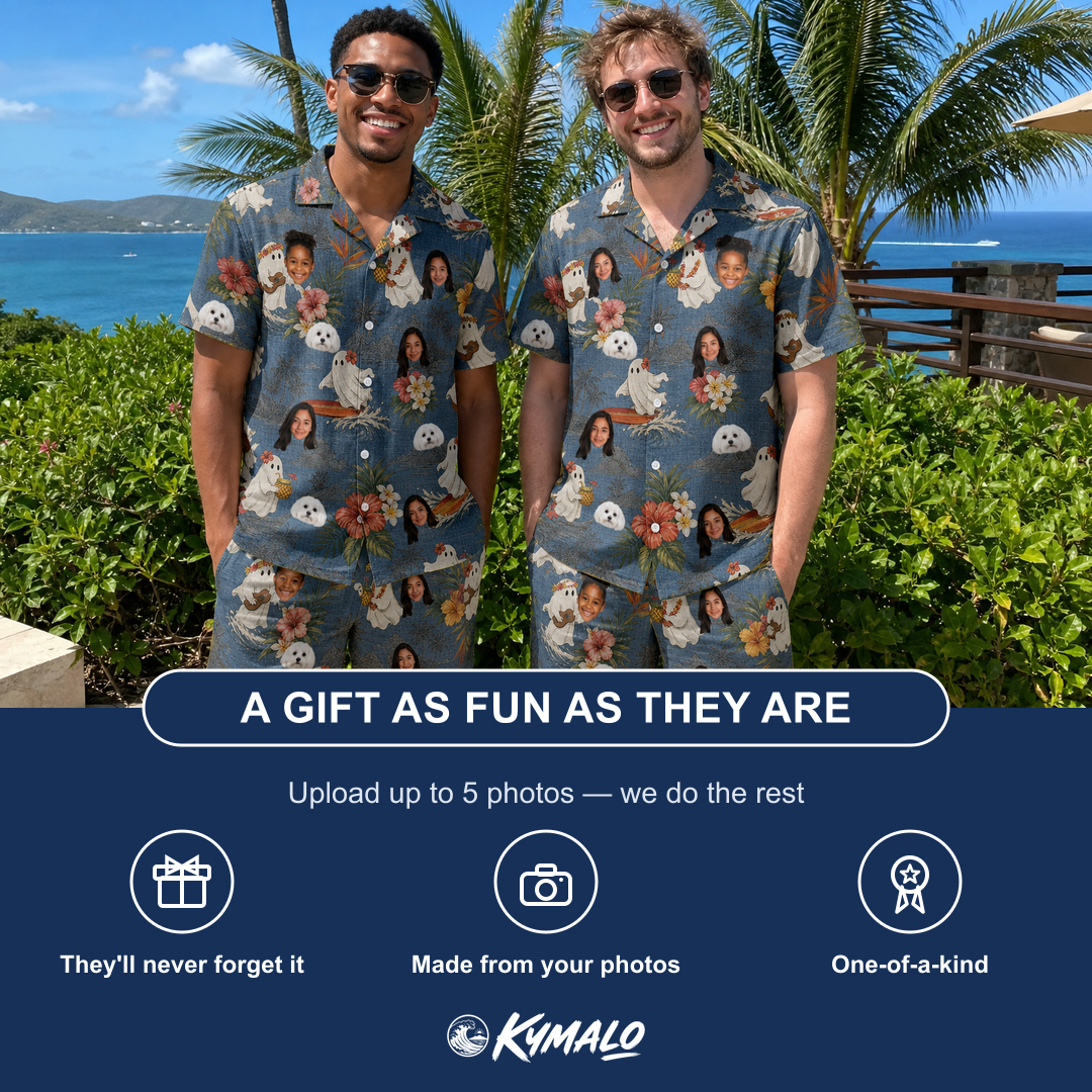 Friends in matching Men's Ectoplasm Eccentrics Custom Face Shirt & Shorts Set — a group gift photo