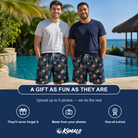 Friends in matching Men's Grim Gridwork Custom Face Beach Shorts — a group gift photo