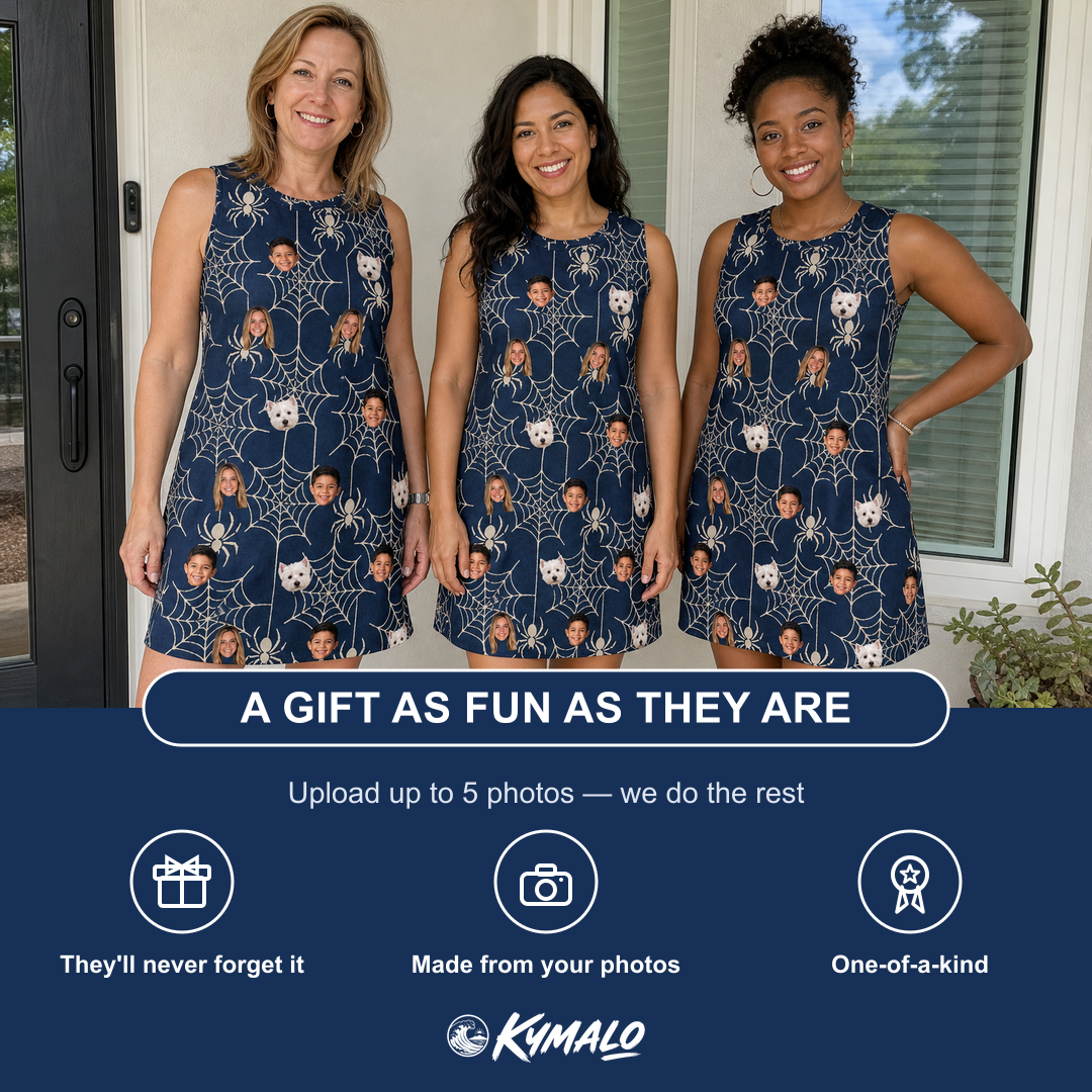 Friends in matching Women's Grim Gridwork Custom Face Tank Dress — a group gift photo