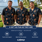 Friends in matching Men's Grim Gridwork Custom Face Hawaiian Shirt — a group gift photo