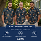 Friends in matching Men's Grim Gridwork Custom Face Polo Shirt — a group gift photo