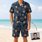 Man wearing Men's Grim Gridwork Custom Face Shirt & Shorts Set — custom faces printed all-over