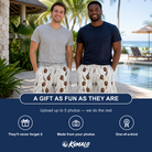 Friends in matching Men's Cackle Commuters Custom Face Beach Shorts — a group gift photo