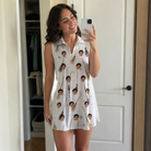 Real-life photo of someone wearing Women's Cackle Commuters Custom Face V-Neck Dress — custom faces printed all-over