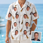 Man wearing Men's Cackle Commuters Custom Face Hawaiian Shirt — custom faces printed all-over