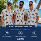 Friends in matching Men's Cackle Commuters Custom Face Hawaiian Shirt — a group gift photo