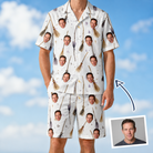 Man wearing Men's Cackle Commuters Custom Face Shirt & Shorts Set — custom faces printed all-over