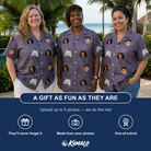 Friends in matching Women's Eerie Eyries Custom Face Hawaiian Shirt — a group gift photo