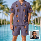Man wearing Men's Eerie Eyries Custom Face Shirt & Shorts Set — custom faces printed all-over
