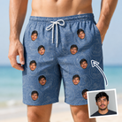 Man wearing Men's Porchlight Punks Custom Face Beach Shorts — custom faces printed all-over