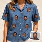 Woman wearing Women's Porchlight Punks Custom Face Hawaiian Shirt — custom faces printed all-over