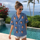 Real-life photo of someone wearing Women's Porchlight Punks Custom Face Hawaiian Shirt — custom faces printed all-over