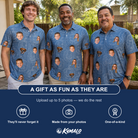 Friends in matching Men's Porchlight Punks Custom Face Polo Shirt — a group gift photo
