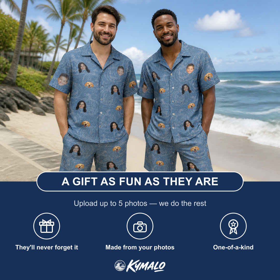 Friends in matching Men's Porchlight Punks Custom Face Shirt & Shorts Set — a group gift photo