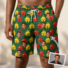 Man wearing Men's Ringing Revelry Custom Face Beach Shorts — custom faces printed all-over