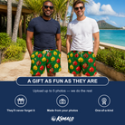 Friends in matching Men's Ringing Revelry Custom Face Beach Shorts — a group gift photo