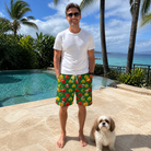 Full-length photo with the pet printed all over this Men's Ringing Revelry Custom Dog Face Beach Shorts