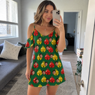 Real-life photo of someone wearing Women's Ringing Revelry Custom Face Off-Shoulder Dress — custom faces printed all-over
