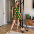 Full-length photo with the pet printed all over this Women's Ringing Revelry Custom Cat Face Tank Dress