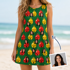 Woman wearing Women's Ringing Revelry Custom Face Tank Dress — custom faces printed all-over