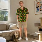 Full-length photo with the pet printed all over this Men's Ringing Revelry Custom Cat Face Hawaiian Shirt